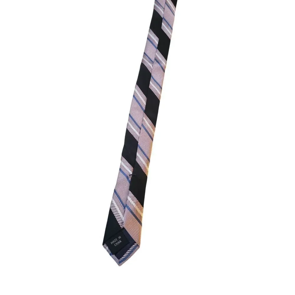 JOSEPH ABBOUND‎ Neck Tie Men's Luxury 100% Silk Black Pink Striped Business Suit